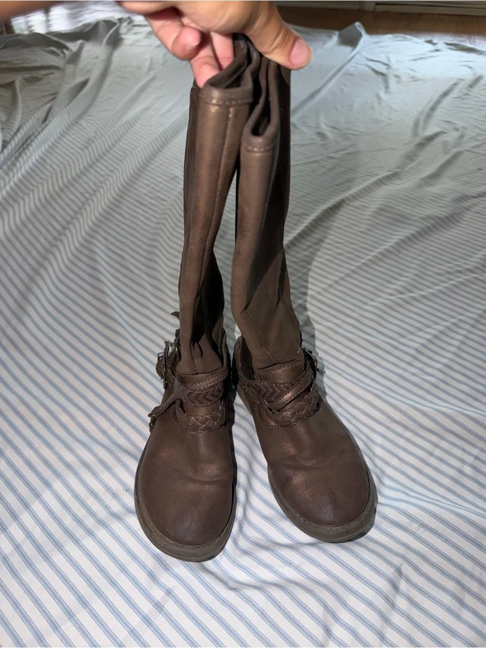 Stevies Brown Kids Tall Braided Strap Boots